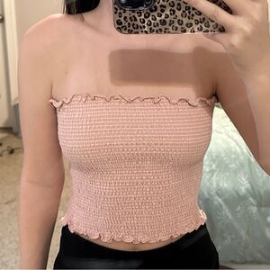Elegant Pink Smocked Crop Top